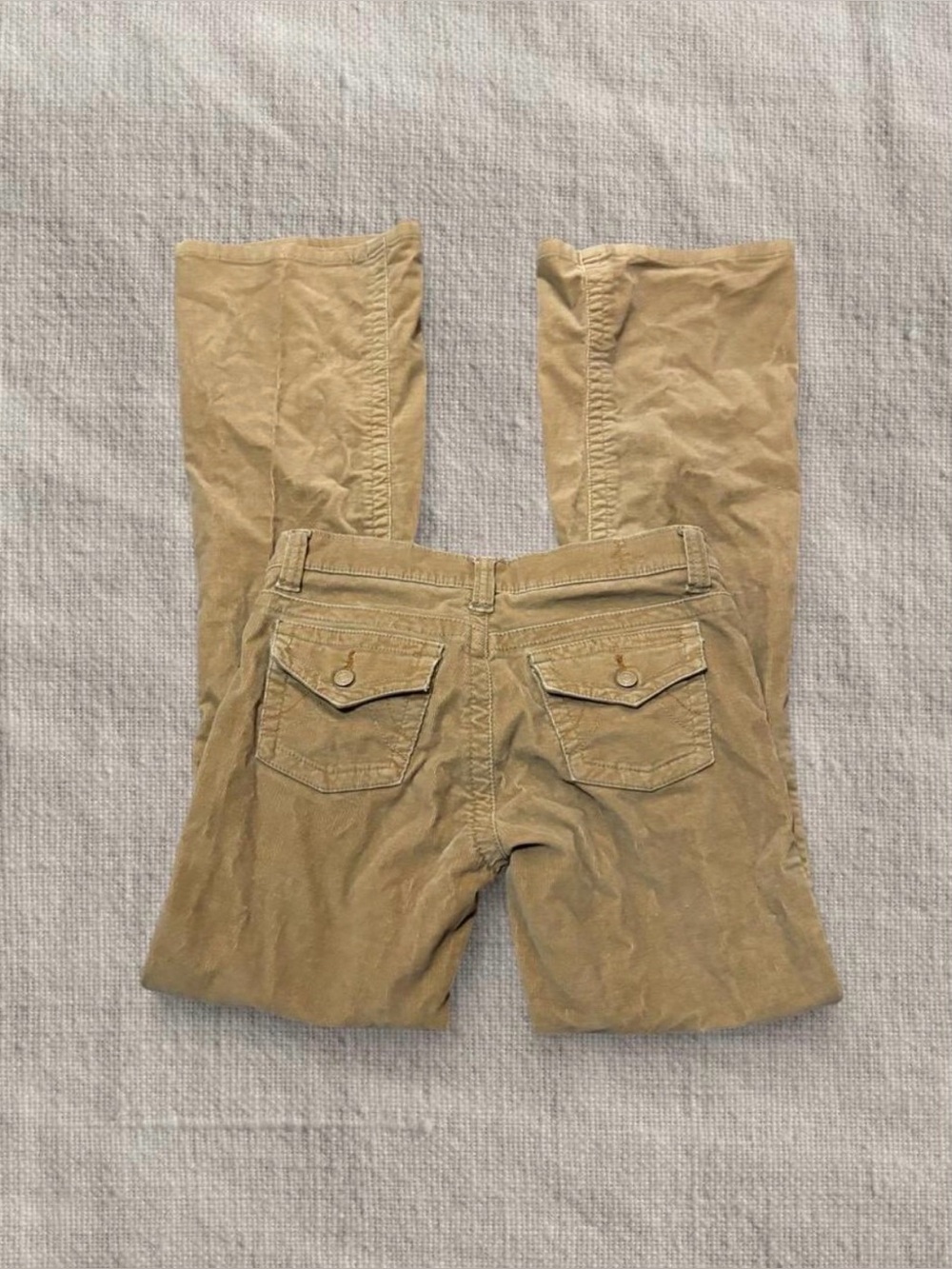 Hydraulic tan corduroy flare pants.
